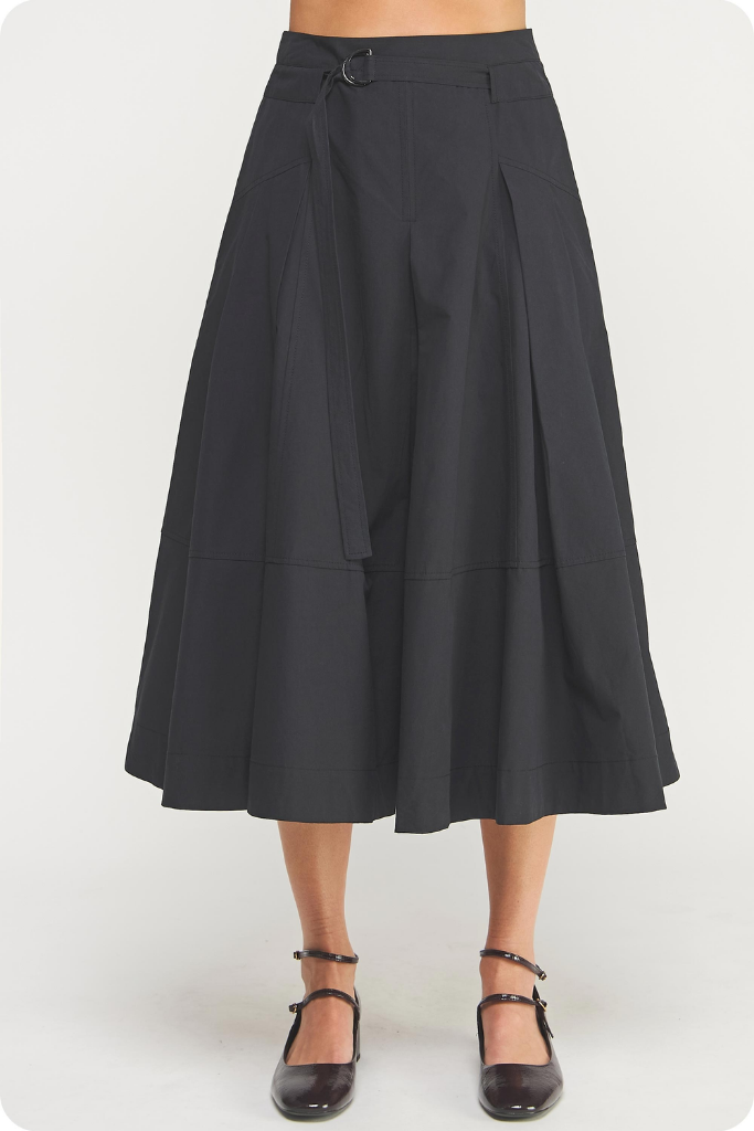 Liana Belted Midi Skirt in Black
