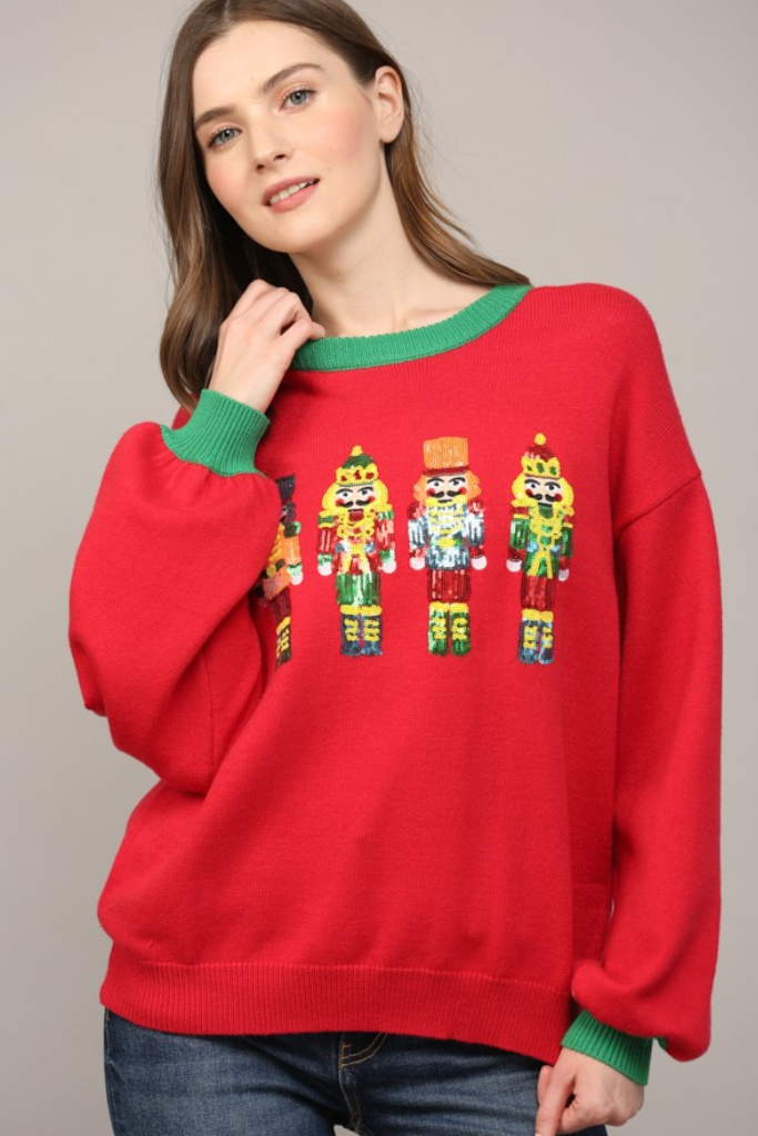 Nutcracker Sequin Pullover Sweater