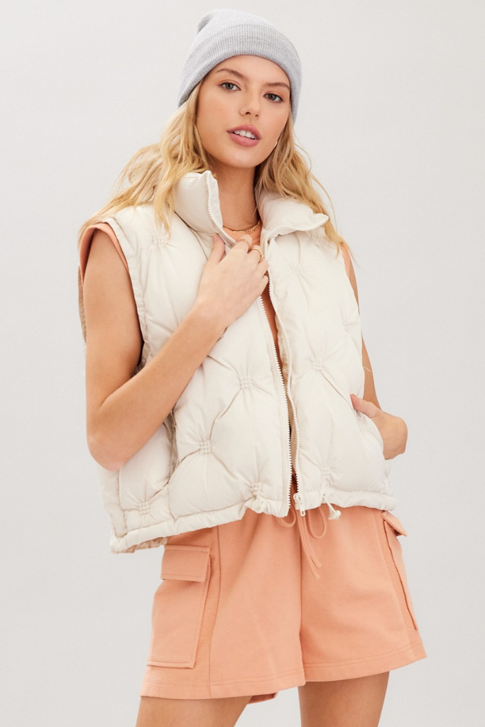 Sammy Quilted Puffer Vest in Beige