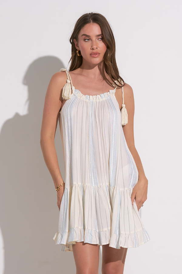 Blossom Gauze Stripe Mini Dress in Ivory Blue