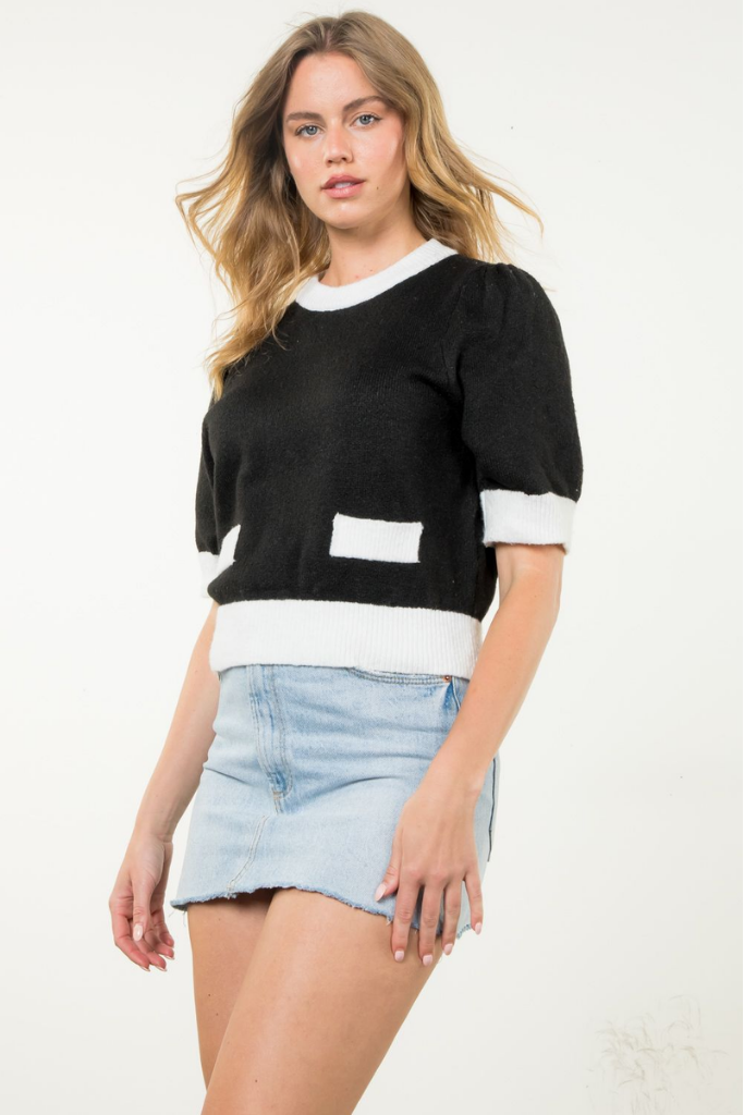 Cameron Colorblock Trim Sweater in Black