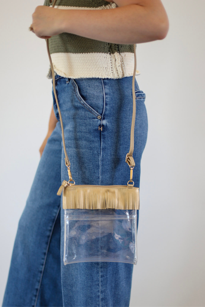 Amy Fringe Clear Mini Bag In Gold