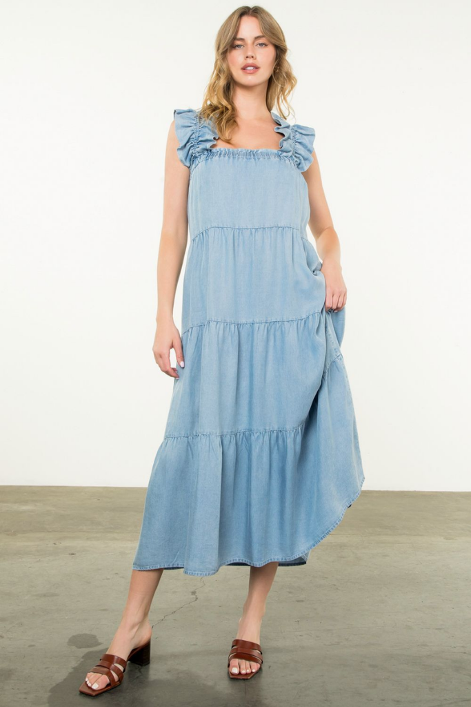 Leigh Denim Tiered Midi Dress