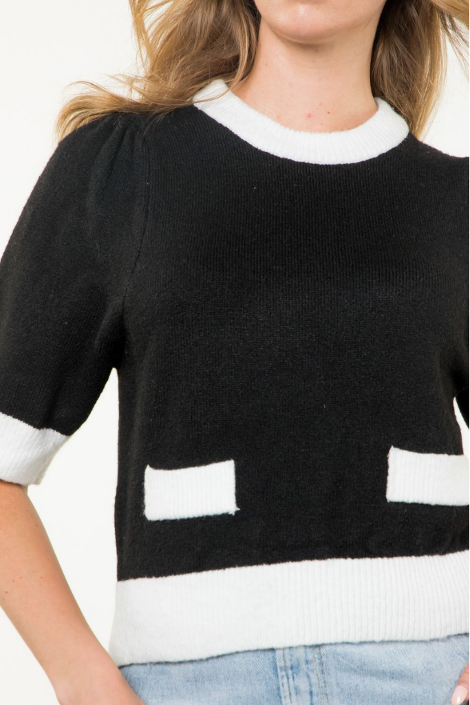 Cameron Colorblock Trim Sweater in Black