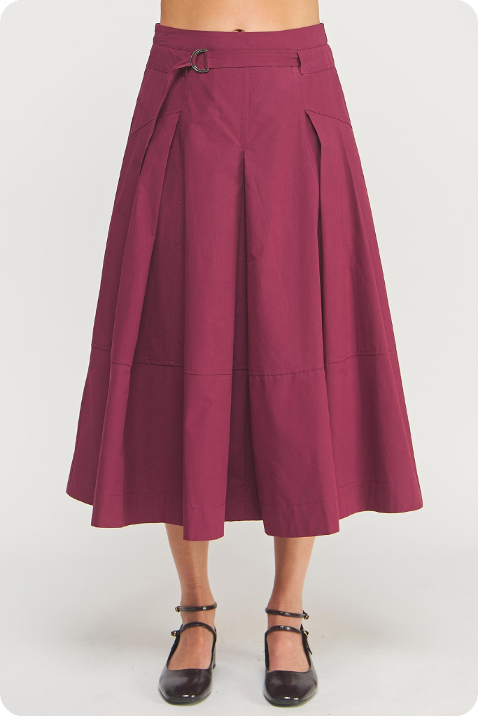 Liana Belted Midi Skirt in Dark Cherry