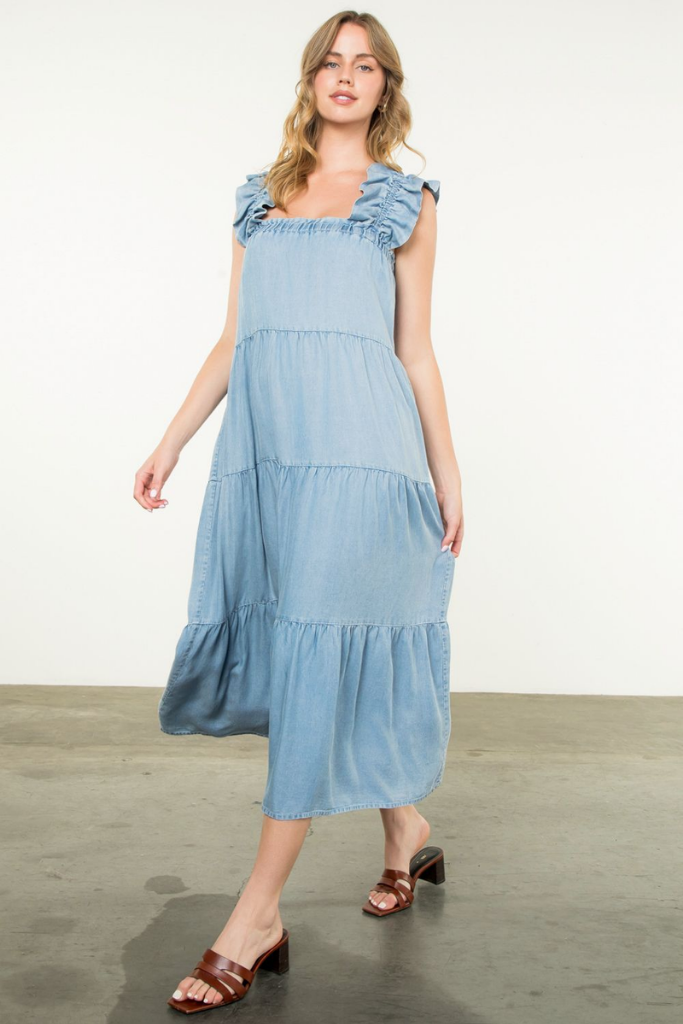 Leigh Denim Tiered Midi Dress