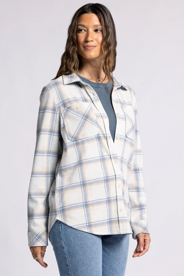 Lewis Plaid Shirt Jacket in Cream Blue