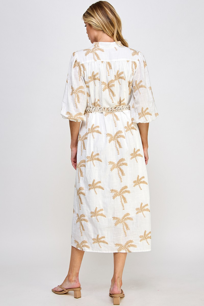 Emy Palm Print Midi Dress