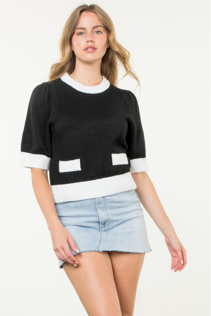 Cameron Colorblock Trim Sweater in Black