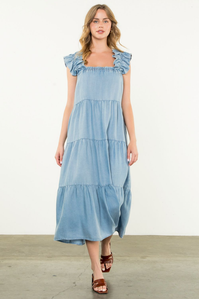 Leigh Denim Tiered Midi Dress