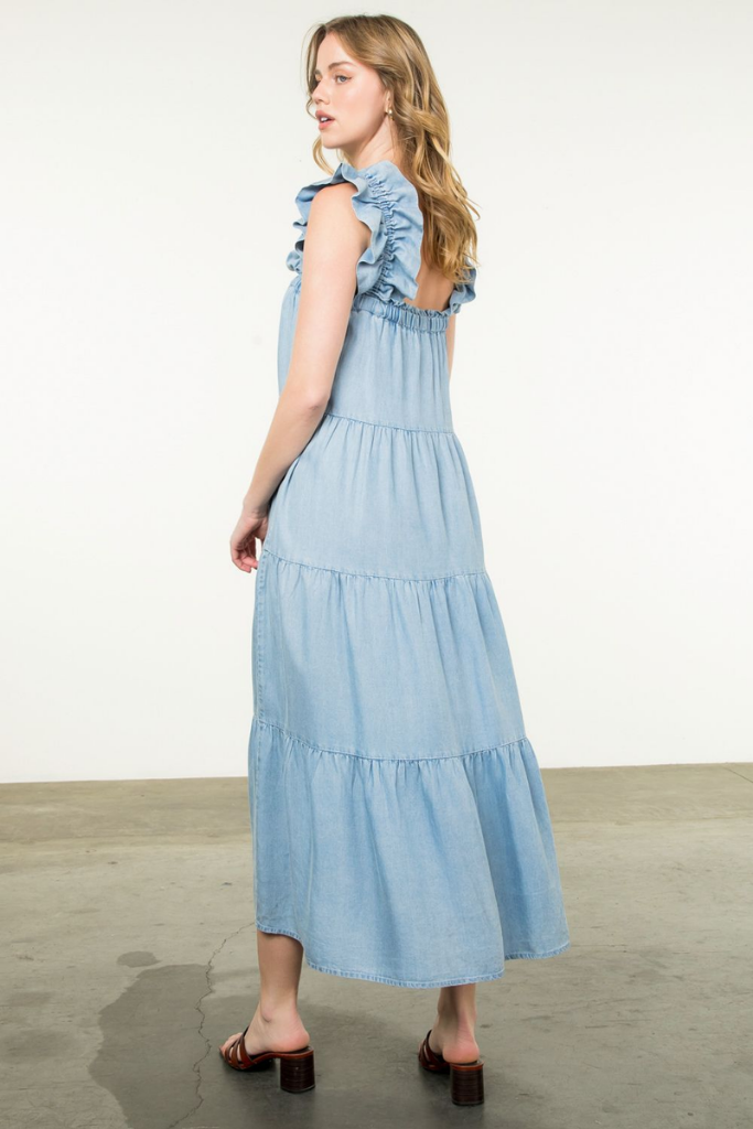 Leigh Denim Tiered Midi Dress