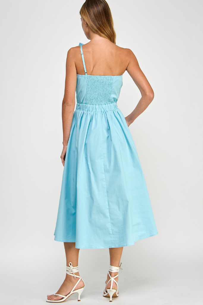 Sofia Cut Out Bow Midi Dress in Sky Blue