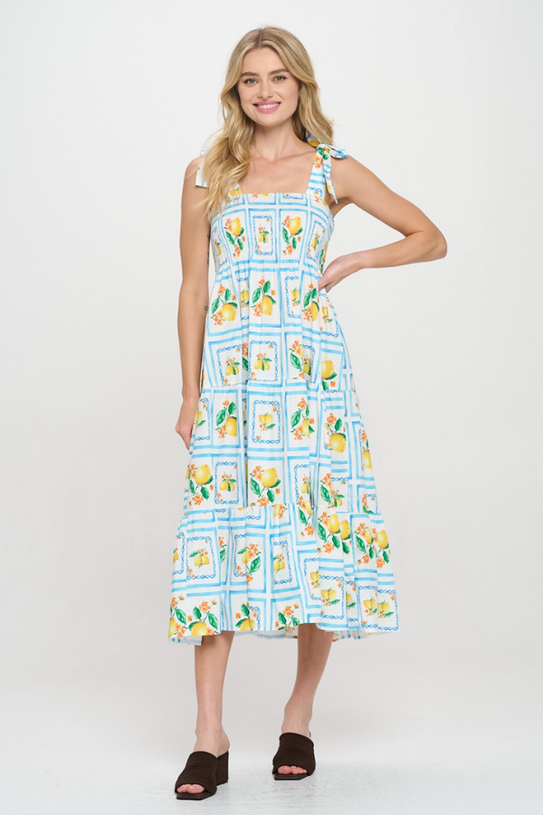 Julia Lemon Print Midi Dress