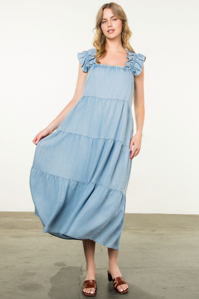 Leigh Denim Tiered Midi Dress