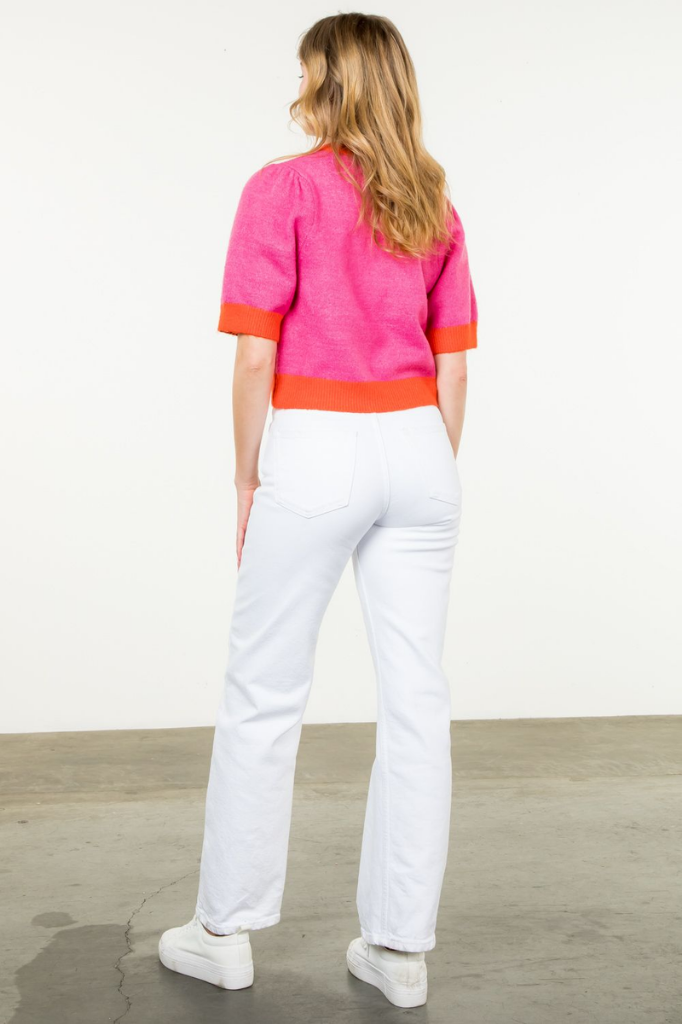 Cameron Colorblock Trim Sweater in Pink