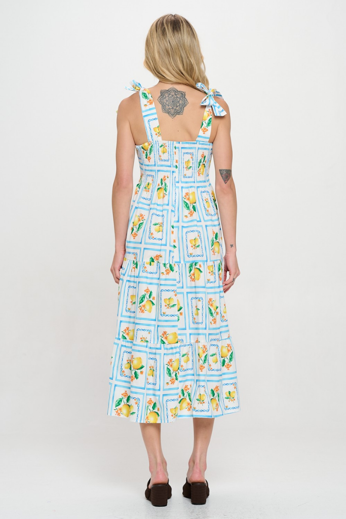 Julia Lemon Print Midi Dress