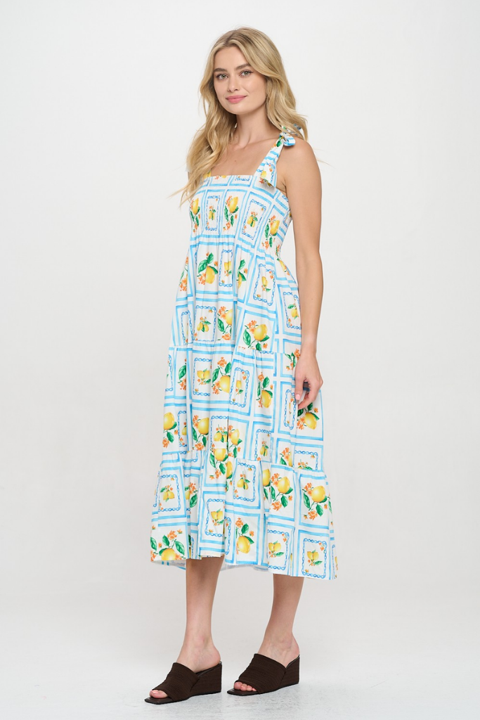 Julia Lemon Print Midi Dress
