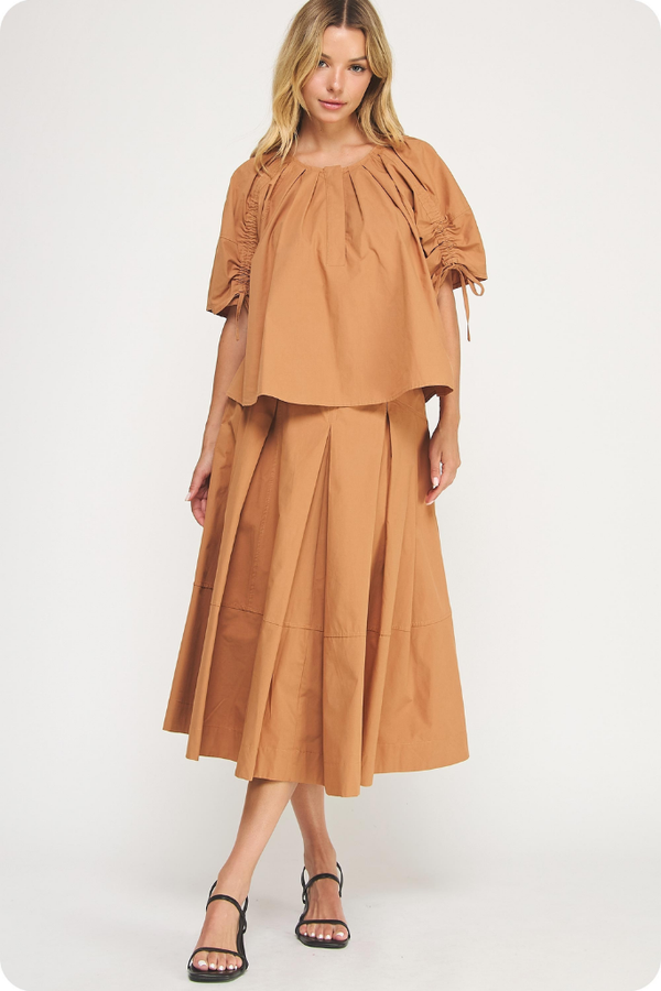 Liana Belted Midi Skirt in Mocha