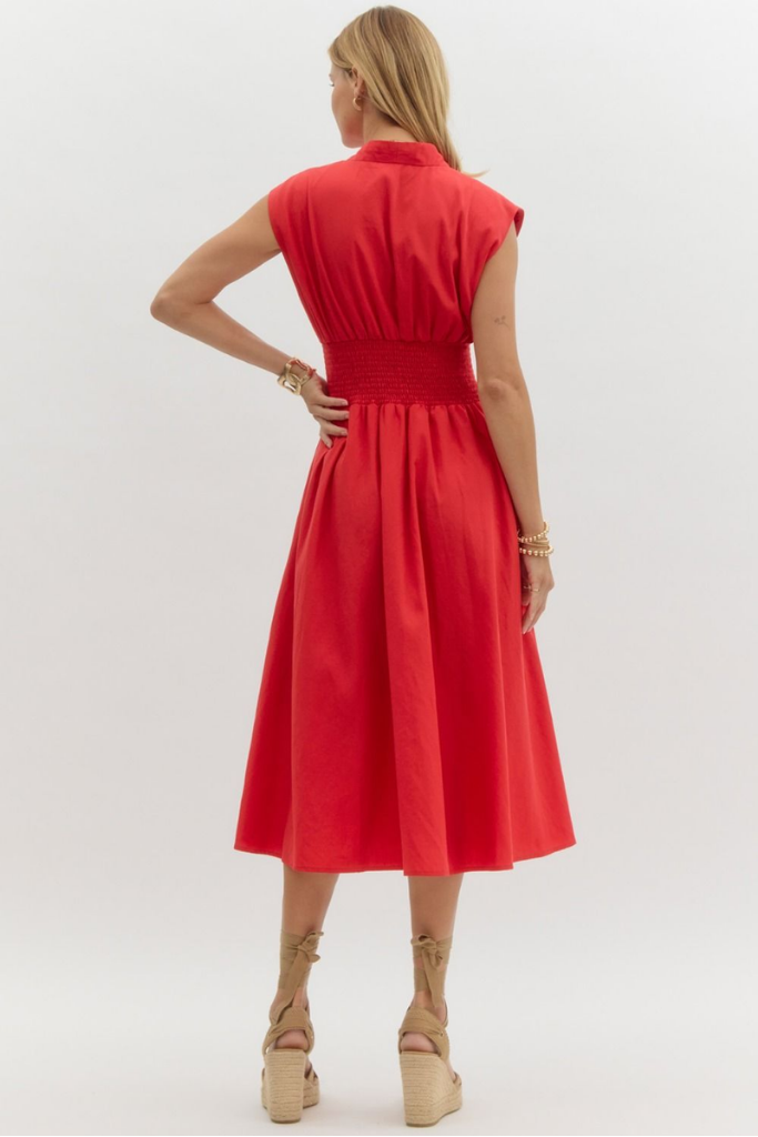 Elizabeth Zip Front Midi Dress in Red