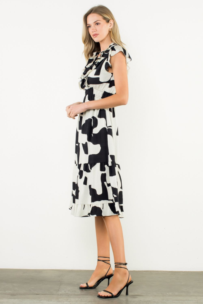 Dorothy Geo Print Flutter Sleeve Dress