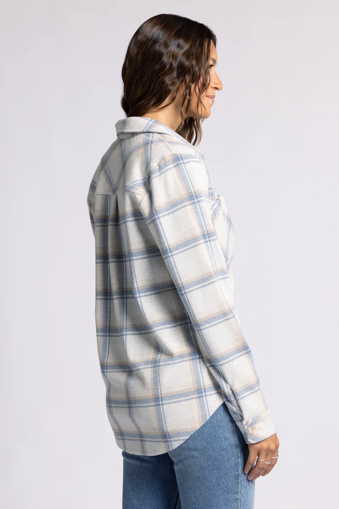 Lewis Plaid Shirt Jacket in Cream Blue