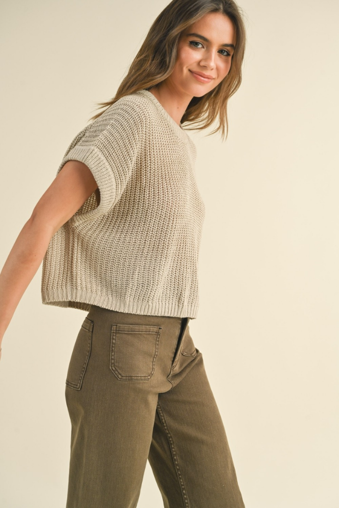 Maggie Cap Sleeve Sweater in Stone