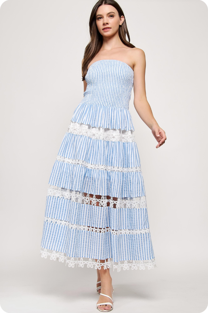 Lilliana Strapless Crochet Inset Midi Dress