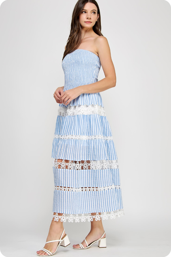 Lilliana Strapless Crochet Inset Midi Dress