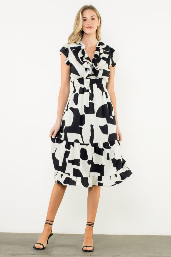 Dorothy Geo Print Flutter Sleeve Dress