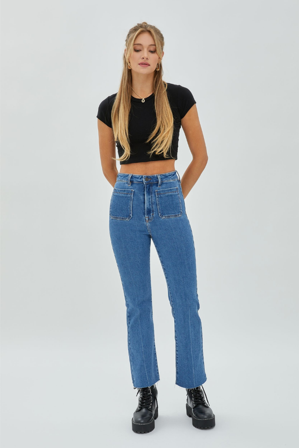 Happi Crop Flare Jean in Medium Dark