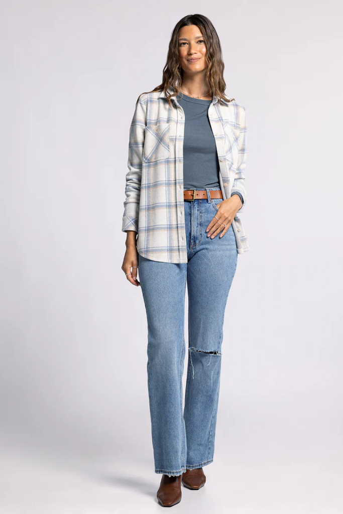 Lewis Plaid Shirt Jacket in Cream Blue