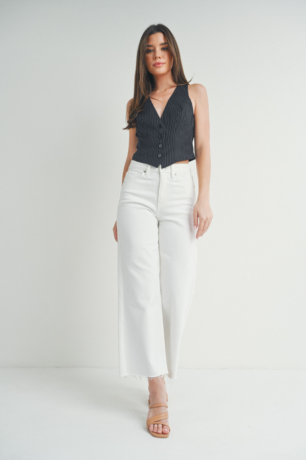 Frankie Slim Wide Leg Ankle Jean in White