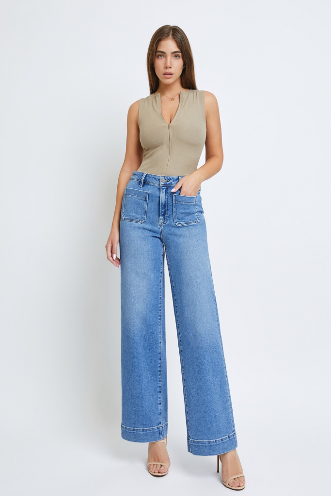 Nori Wide Leg Front Pocket Jeans by Hidden