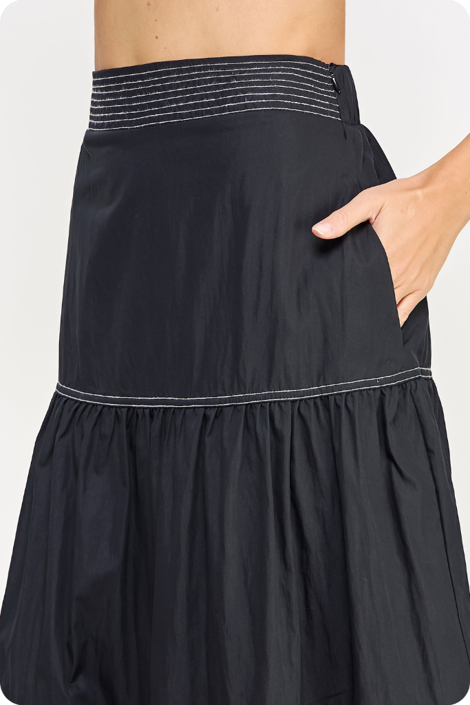 Cami Tiered Midi Skirt in Black