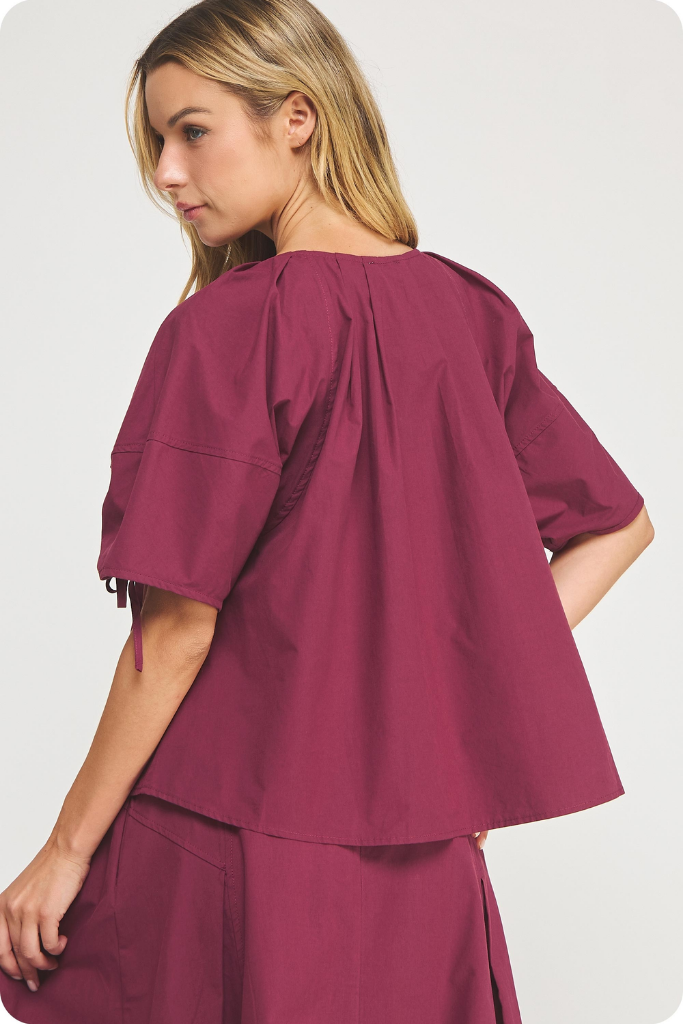 Liana Tie Sleeve Top In Dark Cherry