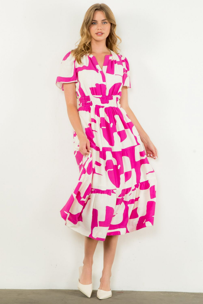 Ayla Geo Print Midi Dress