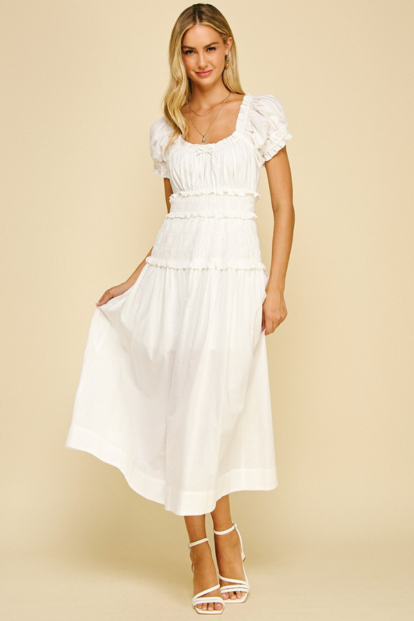 Arianna Smock Puff Sleeve Midi Dress