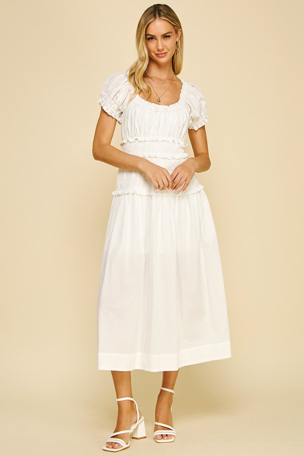 Arianna Smock Puff Sleeve Midi Dress