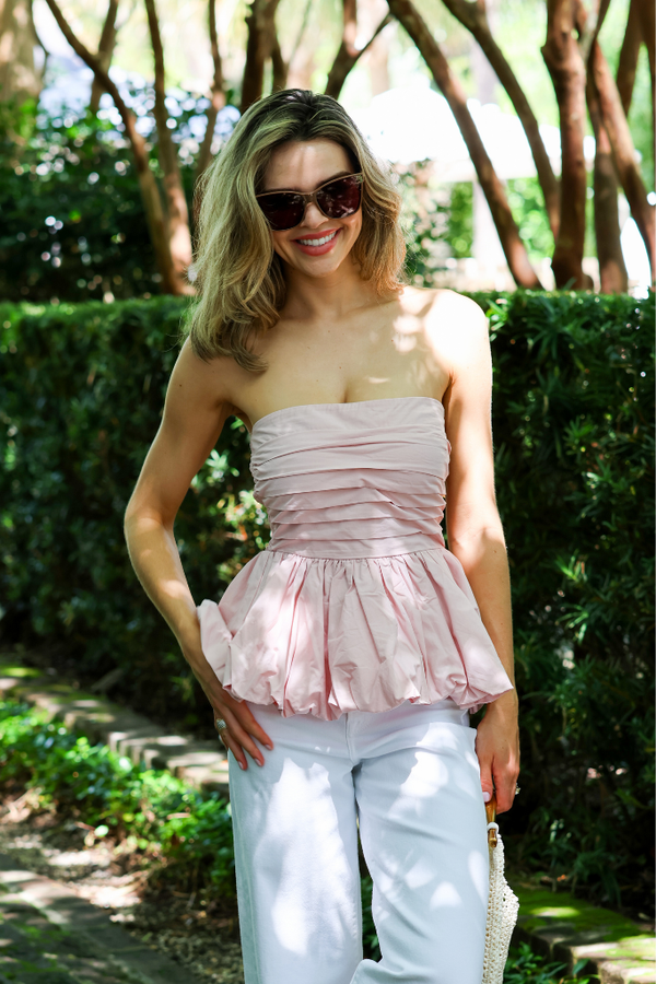 Make Me Blush Strapless Peplum Top