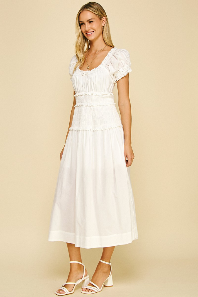 Arianna Smock Puff Sleeve Midi Dress
