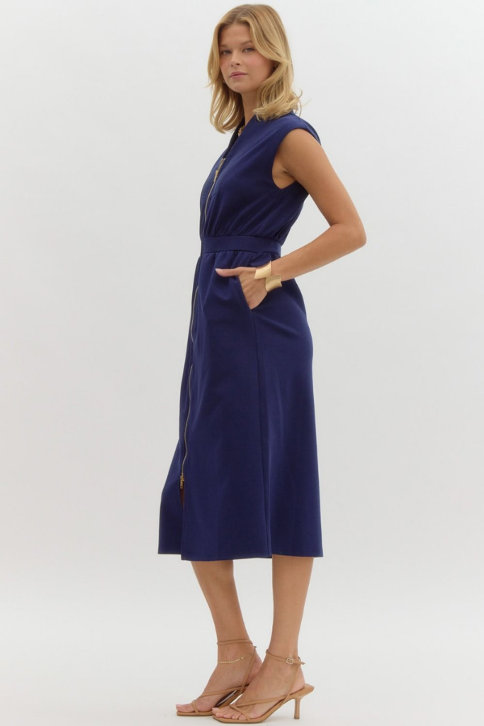 Liz Zip Front Midi Dress