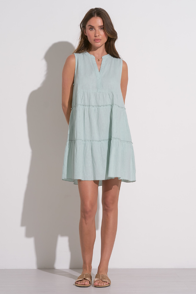 Flora Linen Swing Dress in Light Teal