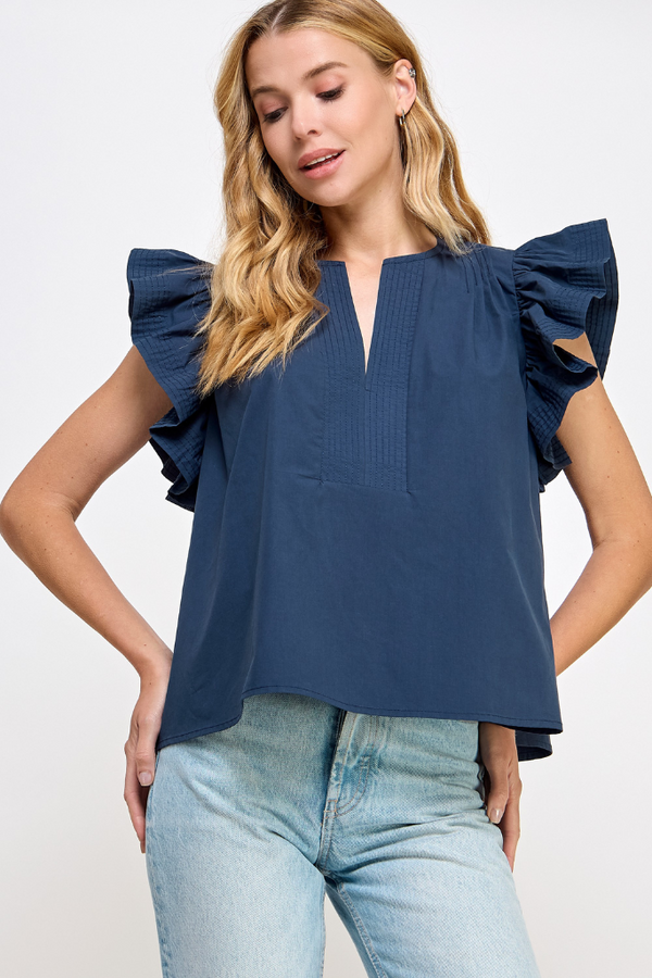 Magnolia Flutter Sleeve Top in Navy