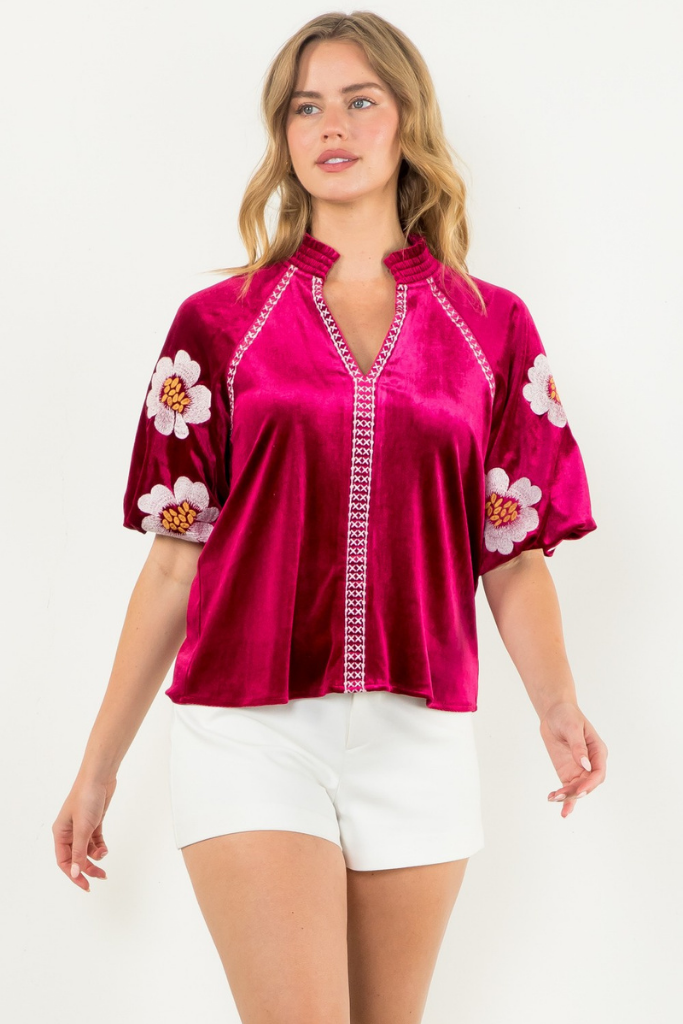 Ultraviolet Floral Embroidered Top