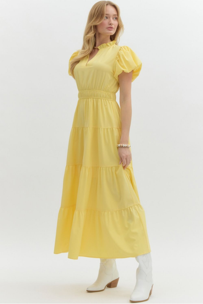 Heidi Tiered Maxi Dress in Lemon