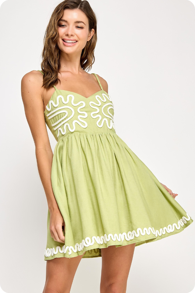 Alanea Braid Detail Mini Dress Pistachio White