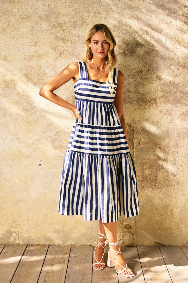green emerald velvet dress Down To The Shore Striped Dress- Black
