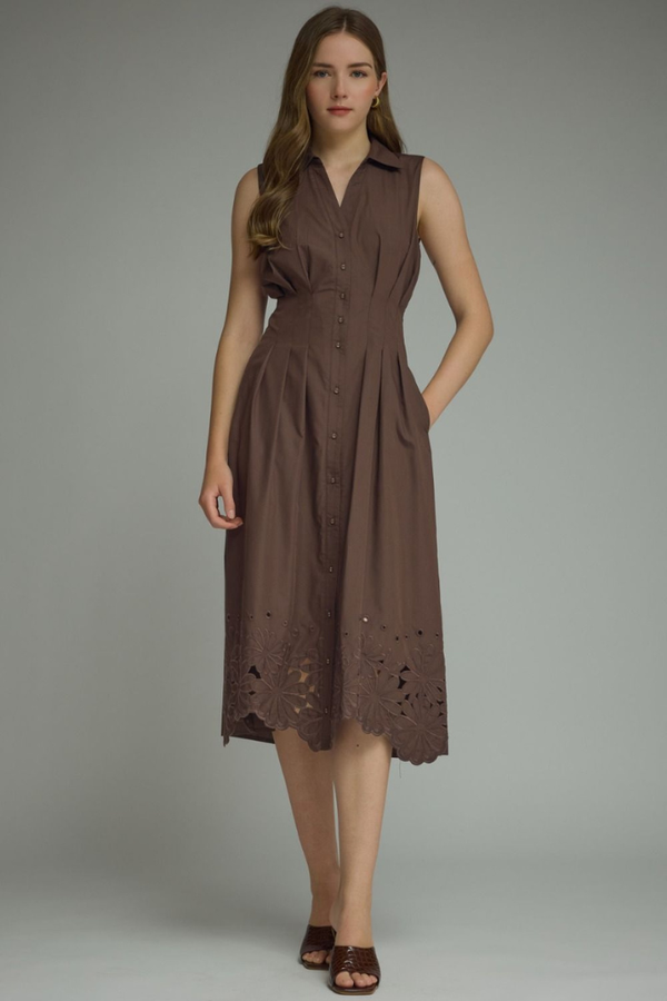 Kristi eyelet midi dress in brown – ivy & leo