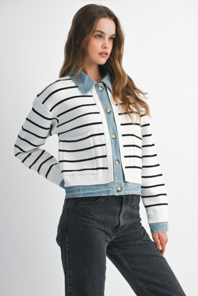 Layered Stripe cardigan in cream