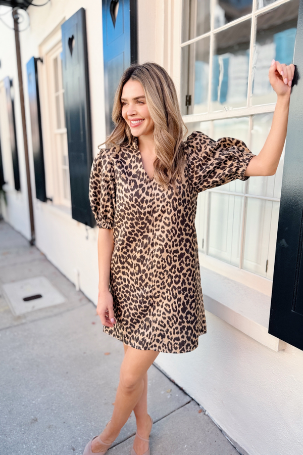 Puff sleeve animal print dress